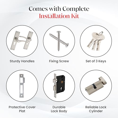 Image of LAPO Mortise Door Lock for Home Main Door & Bedroom with Handle | 3 Brass Keys | Heavy-Duty 60mm Cylinder | 45x45mm Body | Left-Right Fit 30-50mm Door Home Office Hotel | Matt Finish | CY-101