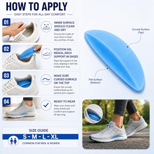 Image of Flamingo Gel Medial Arch Support for Flat Feet | Orthotic Arch Pads for Women and Men | Silicone Adhesive Arch Support Gel Insole for Pain Relieves | Small |