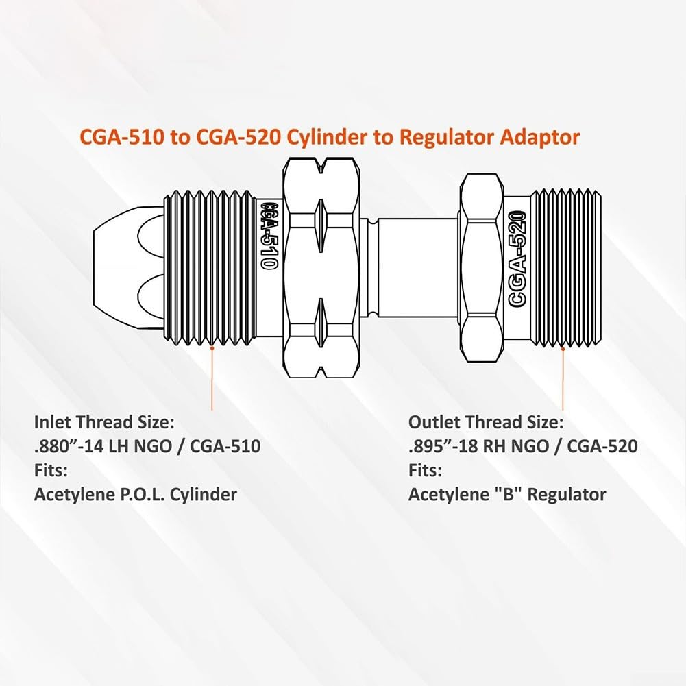 Adattatori Da Bombola A Regolatore Per Acetilene, Set CGA-200/300/510/520, Ottone