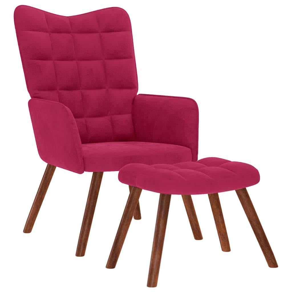 Poltrona relax con sgabello, comoda poltrona imbottita in velluto con piedini in legno, moderna poltrona con poggiapiedi, per soggiorno, camera da letto e ufficio, 61,5 x 69 x 95,5 cm