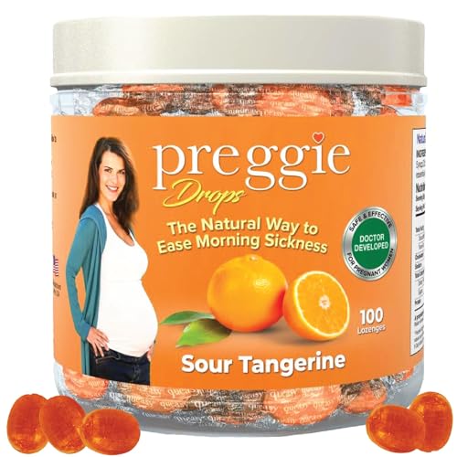 Image of Three Lollies Preggie Drops Pregnancy Nausea Relief Drops with Essential Oils, Morning Sickness and Queasy Stomach Support for Pregnant Women, Sour Tangerine, 100 Count