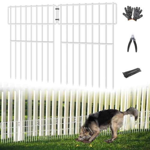 25 paneles de valla de jardín para animales, 17 pulgadas de alto x 27 pies de largo, valla para perros sin cavar, borde de valla de 1.25 pulgadas para perros, conejos, vallas decorativas de metal