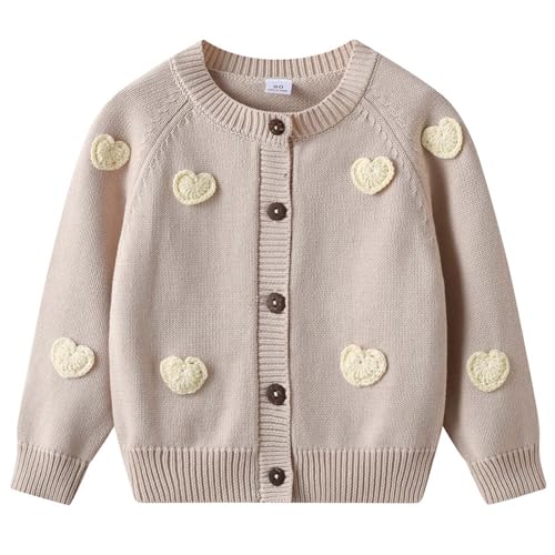 IWIHMIV Girl's Cute Heart Knitted Cardigan Sweaters Comfortable Long Sleeve Button Closure Cardigan Sweater