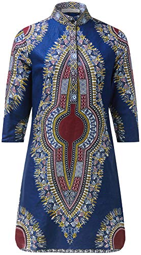 SHENBOLEN Women African Print Shirt Dashiki Traditional National Clothing（B,Large）