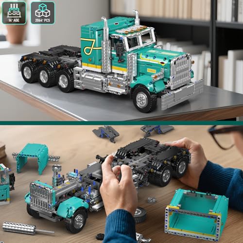 Mould King 13201 Semi Truck Building Set, APP & RC Control Mobile Tow Truck Model Kit, Assembly STEM Trailer Vehicle Building Block Set, Collectible Gift for Adult Teens(2064+ Psc) - Image 7