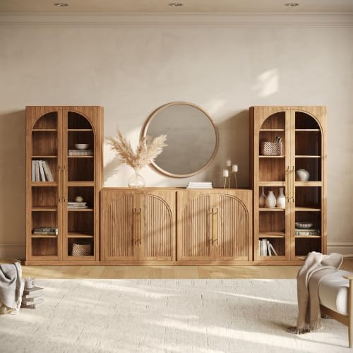Image of BELLEZE Jagger 128 inch Wall Unit 3-Piece Modular TV Stand - Camel