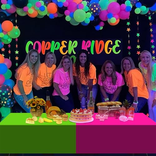 Image of 12 Pack Neon Table Cloths Party Decorations, Pink Orange Yellow Green Blue Purple Glow in the Dark Plastic Tablecloth, Disposable Rainbow Table Cover for Glow in Dark Neon Party Supplies Decorations