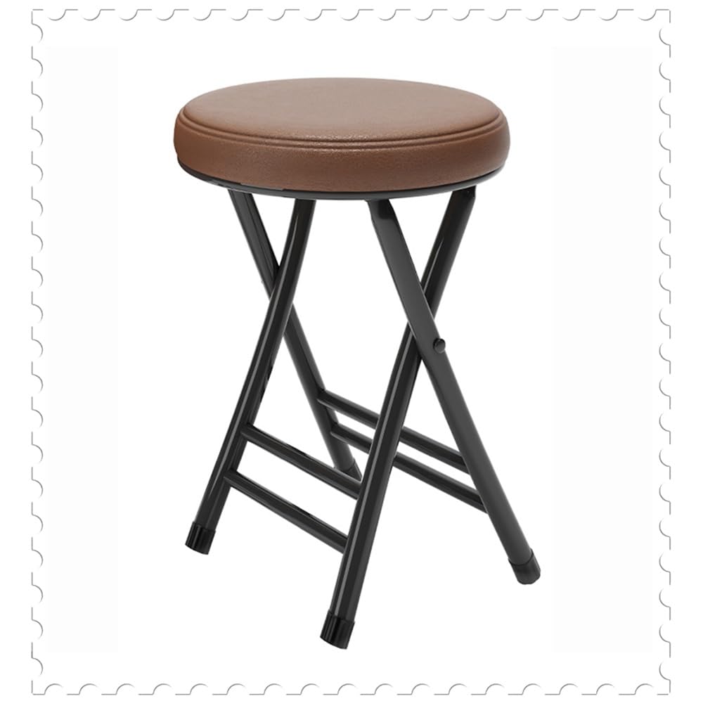 Taburete plegable redondo de metal de 20 pulgadas de alto con asiento acolchado, apilable, silla de mostrador sin respaldo (marco negro)