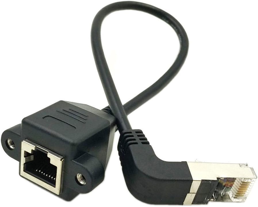 QaoqudaWpeng Wpeng RJ45 LAN Network Extension Cable,90 Degree Angle RJ45 A Male to A Female Screw Panel Mount Extension Cable,Support Ethernet Cat 5e/Cat 6-10 inch (Upward)