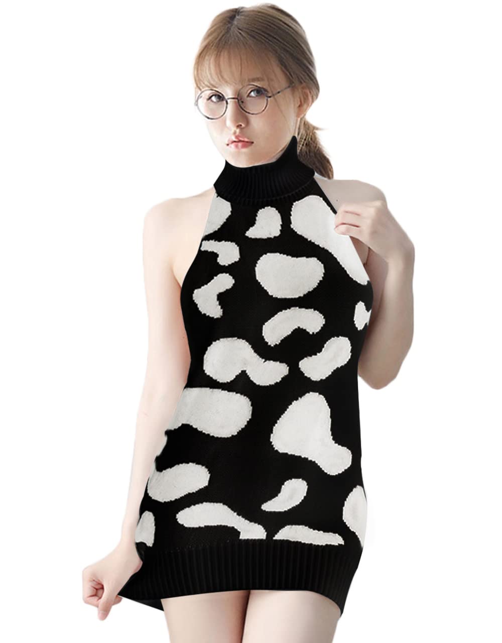 Women's Sexy Backless Turtleneck Anime Cosplay Virgin Killer Sweater One-Piece Bikini Knit Tank Top Vest