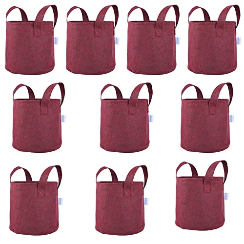 ORILEY Non Woven Fabric Grow Bags with Handle UV Treated Gardening Pots Terrace Indoor Outdoor Home Balcony Nursery Leafy Vegetable Fruits & Flower (Red, Round, 300 GSM 8 x 8 inch Pack of 10)