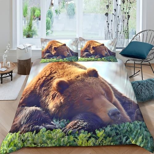 Housse de couette ours endormi hypoallergique et résistante en microfibre effet 3D faune - 4