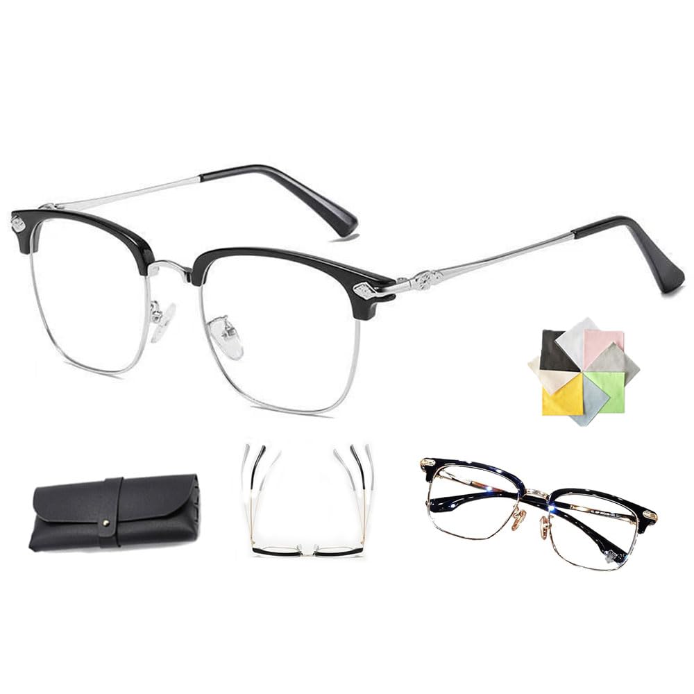 ToatlHeal Auto Focus Glasses, Autofocus Intelligent Zoom Anti Blue Light Presbyopia Reading Glasses Half Frame (1pc Silver,Smart zoom)