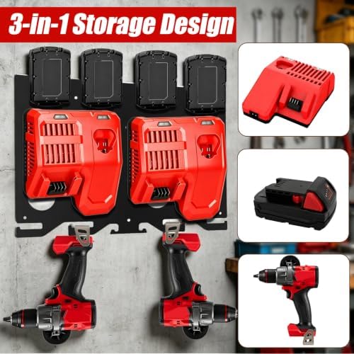 BIAJOV 3-in-1 Tool Organizer Fits Milwaukee Chargers, Batteries, Drills