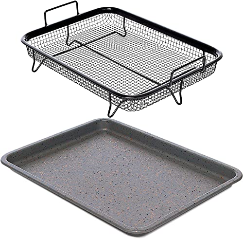 Home Icon - Bandeja Antiadherente para Freír con Cesta, Hecha de Aluminio de Calidad, Ideal para Cocinas Compactas - 32.5 x 24.5 x 4.5 cm, Set de 2 Piezas Cover