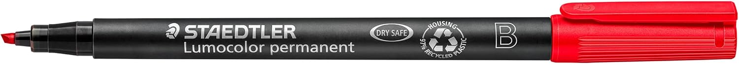 Staedtler Lumocolor Universal Pen, Broad Chisel, Felt Tip, Permanent Marker, 2.5mm, Red 314-2
