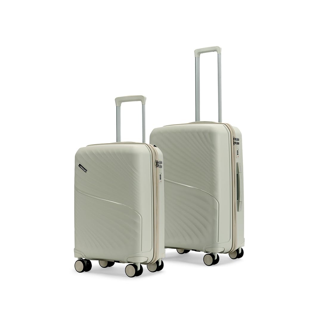 Meridian Set of 2 Trolley Bags Cabin + Medium Polypropylene Hard Suitcase, 8 Spinner Wheels, 2-Pocket Convipack, Recessed Number Lock for Men & Women Ghost Grey/Limestone Grey