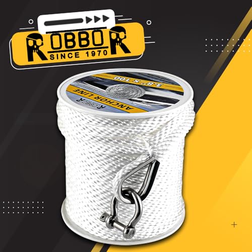 ROBBOR 3/8 Inch Anchor Line 100 Feet Heavy Duty Boat Anchor Rope with Thimble MFP Braided Marine Anchor Rope for Docks, Small to Medium Boats Kayaks Anchor Line