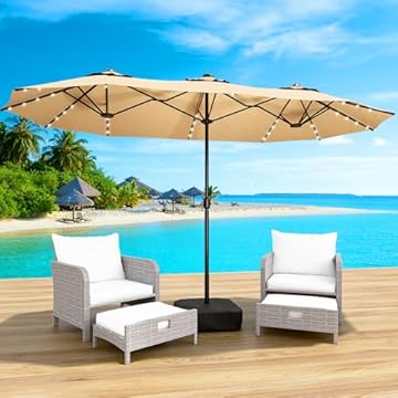 extra large patio umbrella with base and lights