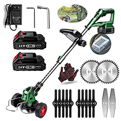 Coupe Bordure sans Fil avec Batterie Débroussailleuse à Batterie avec Lame Rechange, Débroussailleuses Electrique avec Indicateur De Niveau De Batterie Tondeuse à Gazon pour Pelouse, Jardin (Green)