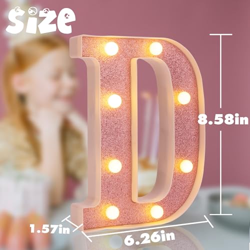 Image of Small Led Marquee Letters, Light Up Letters, 8.58 Inch Led Letter Lights, Battery Powered Lighted Sign for Table, Party, Birthday, Christmas Decor (Pink Glitter, Letter D)
