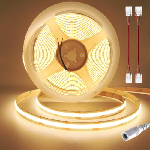 Image of 12V COB LED Strip Lights Warm White 3000K, 16.4 ft Dotless High CRI 93+Flexible & Cuttable Tape Lights for Bedroom, Under Cabinet, Living Room, RV Interior Lighting(Power Supply Not Included)
