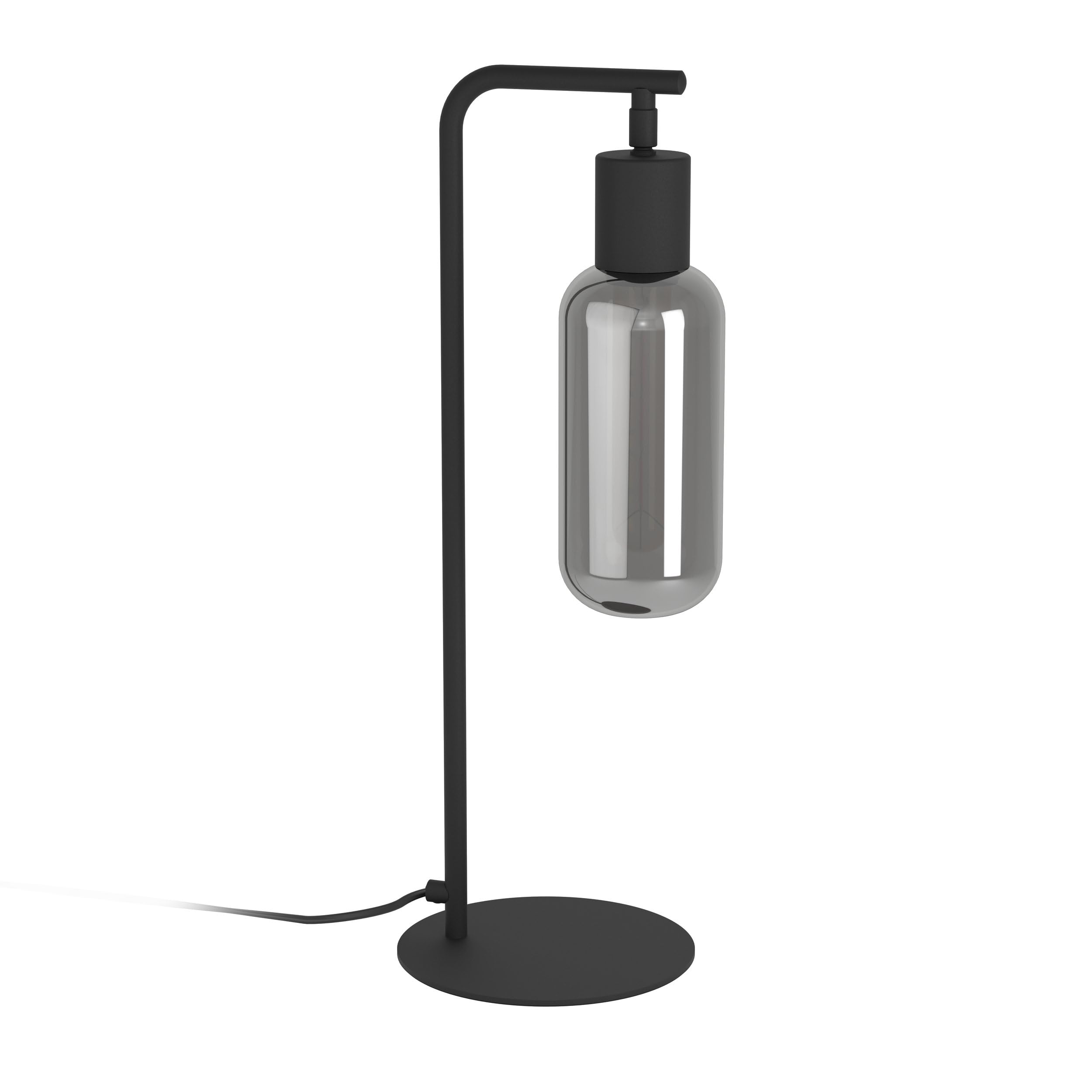 EGLO Lampa stołowa Maione, lampka nocna z kloszem z przydymionego szkła | metalowa czarna, szara powłoka, gwint E27, wysokość 50,5 cm