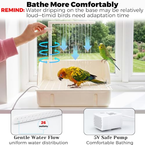 Image of Automatic Parakeet Bird Bath with Pump & Control Valve for Tame Birds