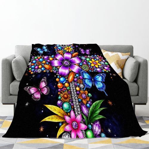 Manta Polar 220 x 240 Cruz Colorida, Mantas para Cama 105 de Franela Cálida y Cómoda para Niños y Adultos, Mantitas para Sofá Reversible para Cubre Sofa Colchas, Fácil de cuidar