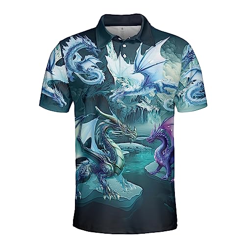 Dragons Polo Shirts for Men - Short Sleeve Golf Shirts Dragons Lover Mens Polo T-Shirt Casual Style 64.1