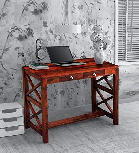 Genuine D?COR Solid Wood Writing Table in Rustic Teak Finish (Honey)
