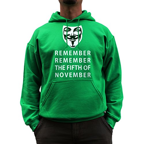 Nutees Unisex V For Vendetta Remember Fifth Of November Funny Hoodie Irish Green