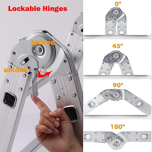 7-in-1 4.7m Folding Step Ladder, Max Load 330 Lbs, Heavy Duty Multi-Purpose Aluminium Ladder with Safety Locking Hinge, Heavy Duty Straight Ladders with Anti-Skid Texture for Home 6 7-in-1 4.7m Folding Step Ladder, Max Load 330 Lbs, Heavy Duty Multi-Purpose Aluminium Ladder with Safety Locking Hinge, Heavy Duty Straight Ladders with Anti-Skid Texture for Home - Image 6