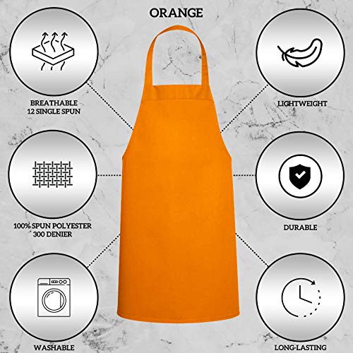 Image of GREEN LIFESTYLE 12 Pack Professional Chef Apron - Grilling Aprons for Men, Waterproof Cooking Apron for BBQ, Work or Restaurant Use, Kitchen Aprons for Women - Orange, No Pockets