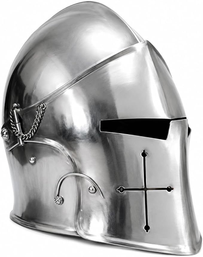 Nautical Replica Hub Casque médiéval chevalier armure casque Barbuta Halloween chevaliers templiers croisés armure casque romain spartiate finition argent