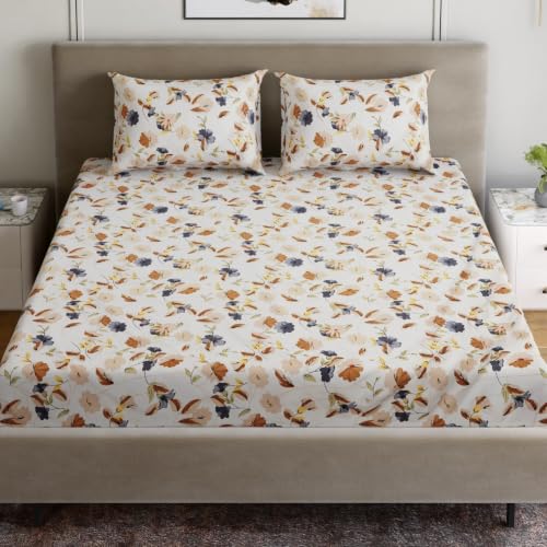 Image of Dreamscape Microfibre Wrinkle & Fade Resistant Double Bedsheet with 2 Pillow Covers - (Size 87 x 94 inches, TC, Colour - Cream)
