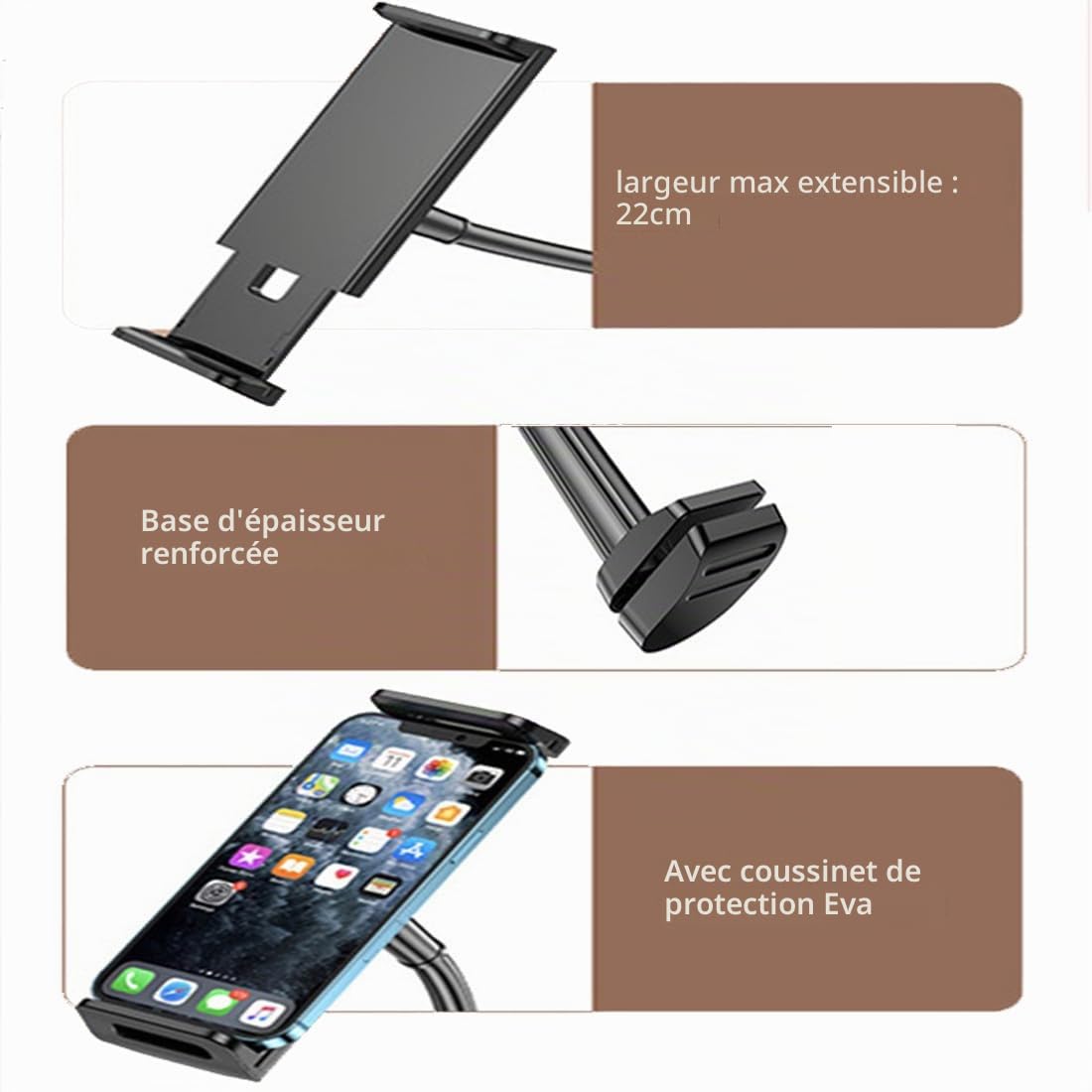 VENQI Support de Tablette col de Cygne pour lit - Bras Flexible à 360° - Support de Tablette Compatible avec iPad Mini Pro Air, Switch, Samsung Galaxy Tabs, Autres appareils de 4,7 à 11"