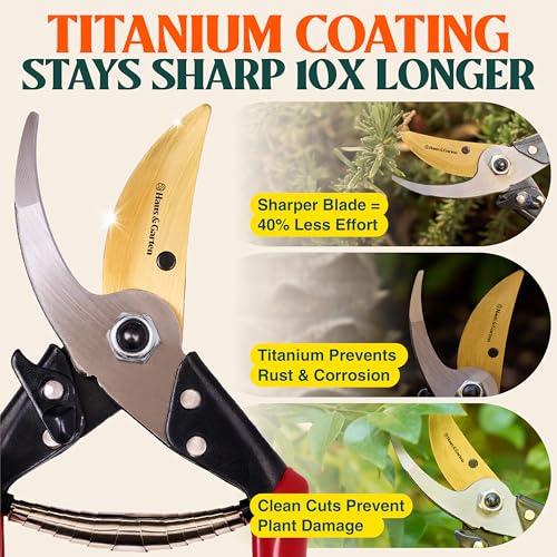 Image of Haus & Garten ForgedPRO 8.75 inch Heavy Duty Professional Titanium Bypass Pruning Shears - Use As Pruners, Garden Shears, Handheld Pruning Shears For Gardening, Clippers, Garden Scissors, Pruner Tool