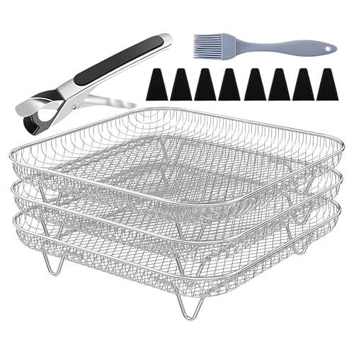 Estante para freidora de aire – 8 pulgadas para freidora de aire, estante de tocino, cesta de secado cuadrada de acero inoxidable antiadherente apilable para restaurante, cocina, horno, tostadas