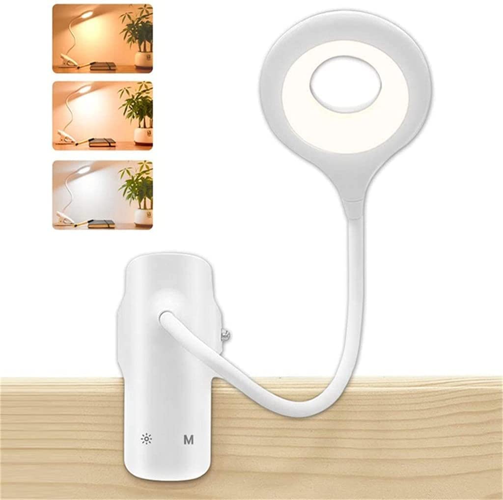 Lampe Bureau Lampe De Bureau USB Lampe De Lecture Rechargeable Protection des Yeux Lampe De Lecture LED Lampe De Lecture Pince De Commande Tactile Lampe De Bureau De Table Kawaii(White)