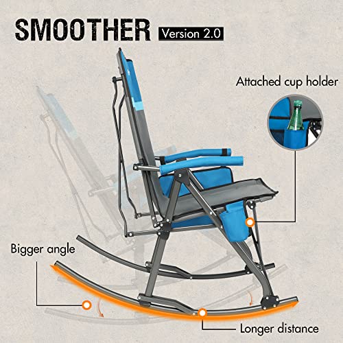 Portal Oversized Folding Rocking Camping Chair Portable Outdoor Rocker With High Back Hard Armrests Carry Bag, Supports 300 Lbs, New Blue #TOP4