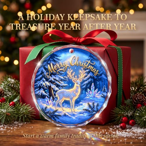 Christmas Ornaments, Crystal Deer Glass Christmas Tree Decorations Gift | Glass Ornament with Glowing Crystal Deer, 3.1in; Blue Gift Box + Ribbon, Christmas Ornaments 2026, Christmas Tree Decorations - image 6