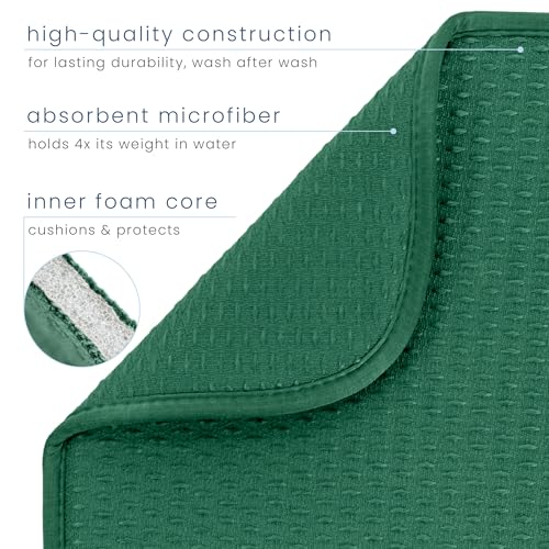 S&T INC. Dish Drying Mat XL, 18” x 24”, Absorbent Microfiber Kitchen Counter Mat, Drying Pad for Dishes, Utensils, Pots and Pans, Extra Large, Diamond Texture, Emerald Green