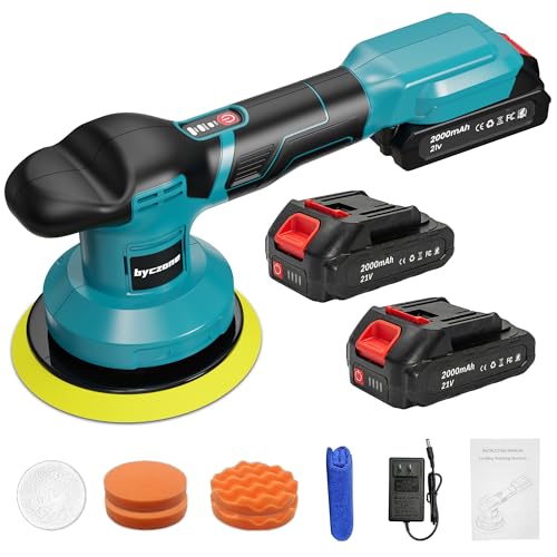 Cordless Car Buffer Polisher kit w/ 2x2000mAh 21V Batteries 6 Inch Car Buffer Waxer Kit w/ 3 Variable Speed & Extra 10 PCS Attachments Polisher for Car Detailing Boat Sanding Scratch Removing