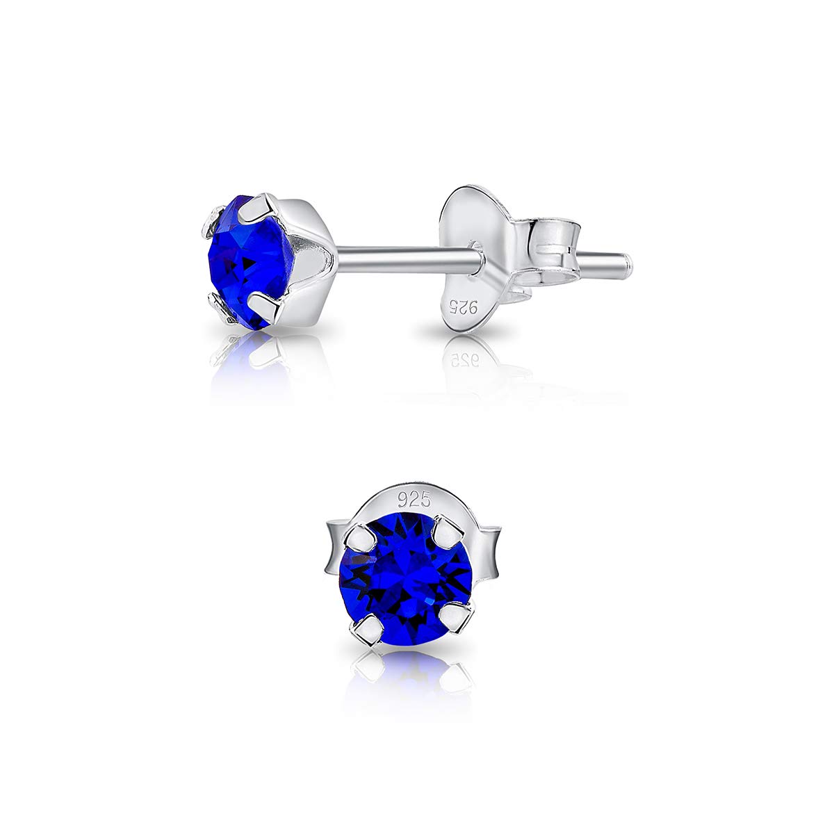 DTPsilver 925 Sterling Silver TINY Round Stud Earrings made with Crystals from Swarovski Elements - Diameter: 4 mm