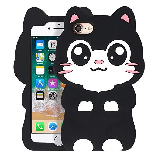 YONOCOSTA Cute iPhone SE 2020/ SE 2022 Case, Black Cat iPhone 6/ 6s/ 7/8 Case, Funny Kawaii Big Eye Kitty 3D Cartoon Animal Soft Silicone Full Protection Cover for Girls Kids Women
