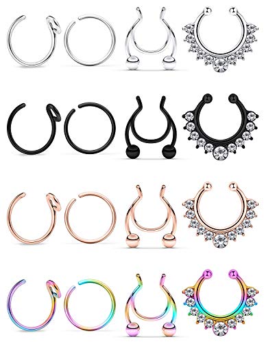 Ocptiy Fake Nose Rings Hoop Stainless Steel Faux Septum Jewelry Fake Septum Ring Fake Nose Piercings Clip on Nose Jewelry Non-Pierced Nose Piercing Jewelry for Women Men Clip On Nose Hoop Rings