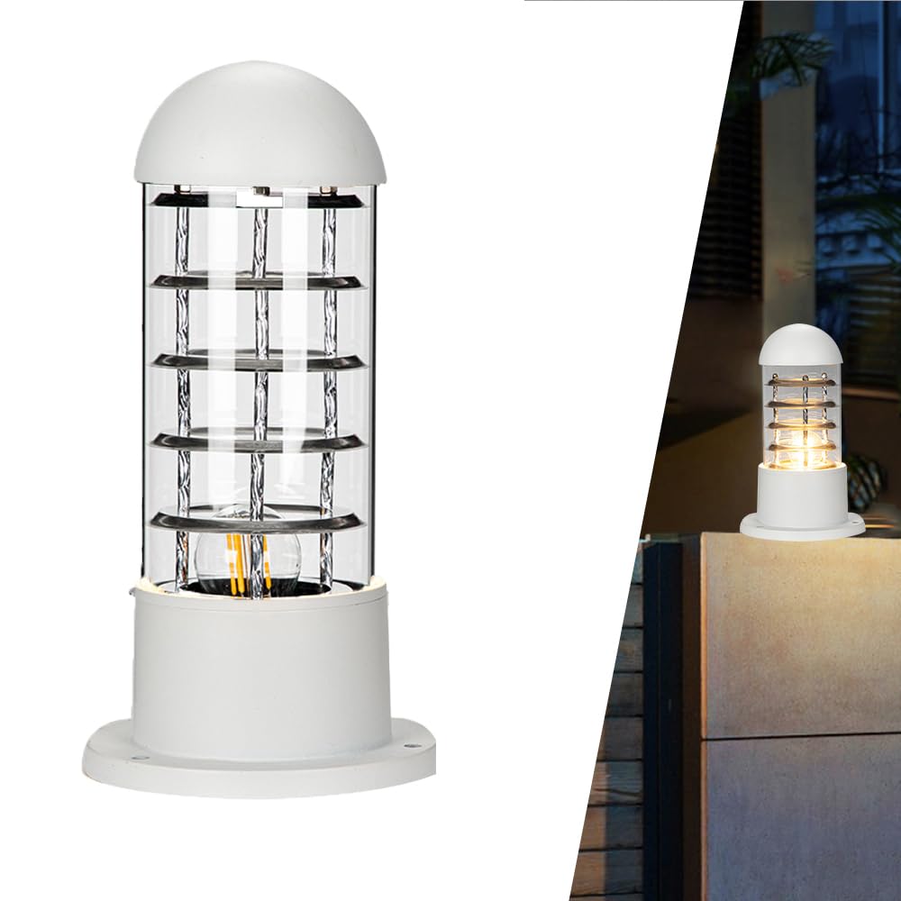 Luci palo Lampada esterno E27 Piazza Recinzione Colonna Piedistallo Lampione da giardino Luce Cancello Paletto Luce pilastro retrò Alluminio Impermeabile Patio terra lampioncino per vialetti (C)