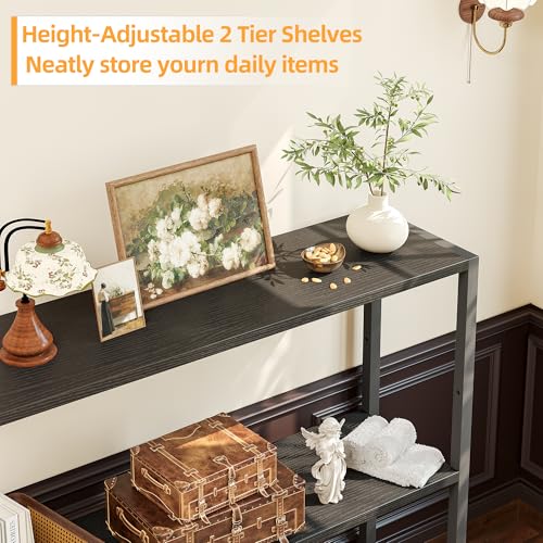 Image of TIQLAB Small Entryway Table, 29.5 inch Narrow Console Table with Shelves, Sofa Table, Couch Table, Side Table, Entry Table for Hallway, Living Room, Small Space, Black