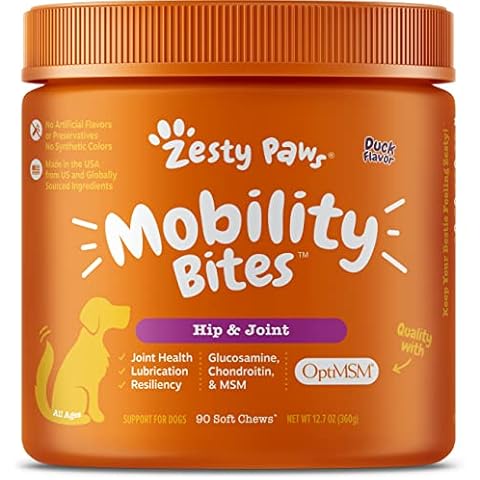 Zesty Paws Glucosamine for Dogs - Hip & Joint Health Soft Chews with Chondroitin & MSM - Functional Dog Supplement for Pet Mobility Support with Kelp + Vitamins C and E for Hips & Joints Cover